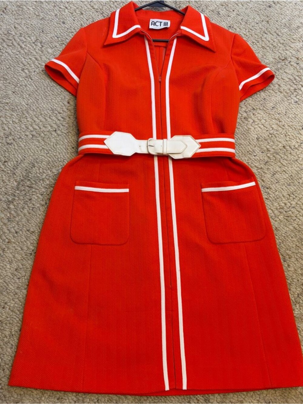 Vintage 1960 Act III Orange Mod  Belted Dress M Collar Pencil Midi Hippie